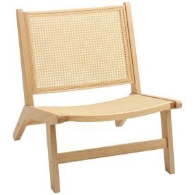 Sillón de Salón Nórdico Butaca de Salón con Respaldo y Asiento Amplio de Ratán Marco de Madera Butaca para Dormitorio Sala de Estar Natural