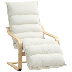 Sillón de salón con reposapiés ajustable tapizado en terciopelo crema 67x93x105 cm