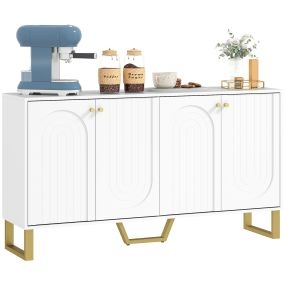 Aparador moderno 4 puertas blanco con estantes ajustables y patas doradas 140,8x35x77,5 cm