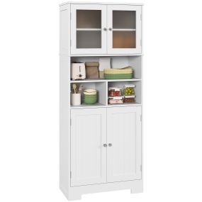 Alacena de cocina blanca 60x30x145,5 cm con 2 puertas de vidrio y estantes ajustables