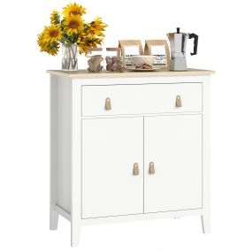 Aparador moderno de 2 puertas con cajón, estante ajustable y tiradores PU 80x40x90 cm blanco y roble