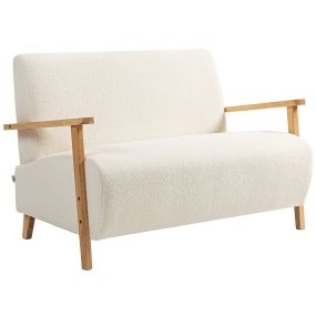 Sofá de 2 plazas tapizado en borreguito crema de 118 cm con reposabrazos y patas de madera