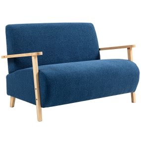 Sofá de 2 plazas tapizado en borreguito azul oscuro de 118 cm con reposabrazos y patas de madera