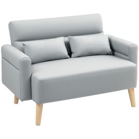 Sofá de 2 plazas tapizado en cuero sintético gris de 117 cm con reposabrazos y patas de madera