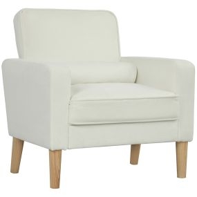 Sillón tapizado en terciopelo crema de 76 cm con asiento capitoné y patas de madera