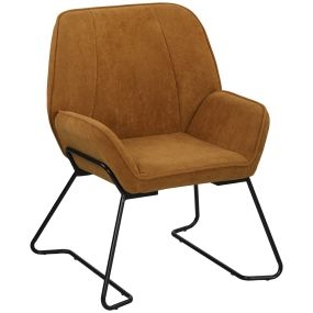 Butaca de salón moderna tapizada en terciopelo marrón con asiento ancho de 46 cm y patas de metal