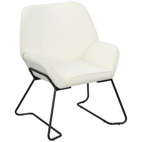 Butaca de salón moderna tapizada en terciopelo crema con asiento ancho de 46 cm y patas de metal