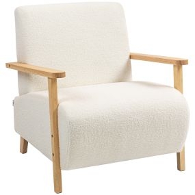 Sillón tapizado en borreguito crema de 74,5 cm con reposabrazos y patas de madera