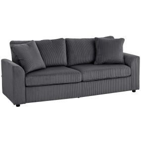 Sofá de 3 plazas 212x80x88 cm tapizado en pana gris oscuro con 2 almohadas y cojín de muelles