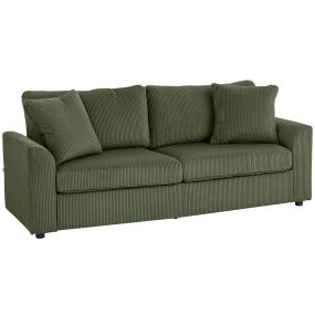 Sofá de 3 plazas tapizado en pana verde 212x80x88 cm con 2 almohadas y cojín de muelles