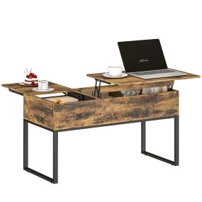 Mesa de centro elevable con encimera deslizante, cierre suave, almacenaje oculto, 100x45x67 cm, marrón rústico