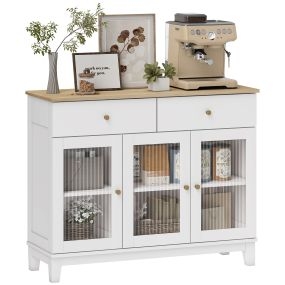 Aparador blanco de 3 puertas de vidrio estriado con 2 cajones y estantes ajustables 100x35x80,3 cm