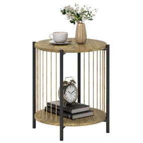 Mesa auxiliar redonda de 2 niveles bohemia con estante de acero natural 43,5x43,5x51 cm