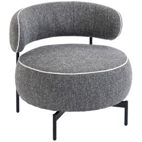 Butaca de salón giratoria tapizada en lino gris oscuro con asiento amplio y patas de metal