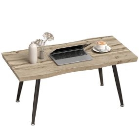 Mesa de centro curva moderna de roble con tablero de 4 cm y patas de acero 100x50x45 cm