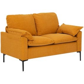 Sofá de 2 plazas tapizado en terciopelo con patas de metal amarillo 130x77x84 cm