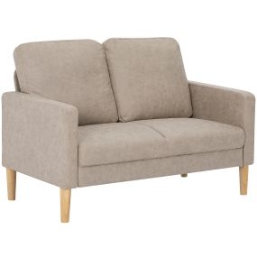 Sofá de 2 plazas tapizado en microfibra con patas de madera crema 130x78x85 cm
