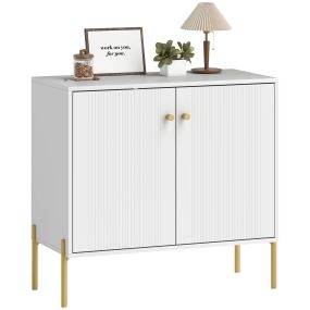Aparador moderno de 2 puertas con estantes ajustables, encimera efecto mármol, blanco, 80x39,1x76 cm