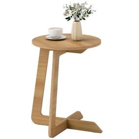 Mesa auxiliar en forma de C redonda natural para salón y dormitorio, montaje rápido, espacios pequeños