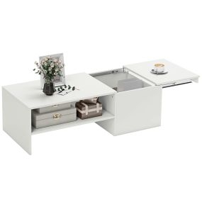 Mesa de centro moderna con tablero deslizante, compartimento oculto y estante abierto, 110x52x36 cm, blanco