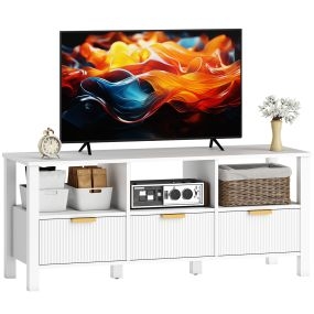 Mueble de TV moderno blanco con 3 cajones y 3 estantes abiertos para TV 43-55 pulgadas 120x39,5x50 cm