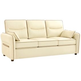 Sofá de 3 plazas moderno 190x83x90 cm tapizado en cuero sintético beige
