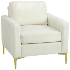 Butaca de salón relax 81 cm tapizada en terciopelo crema con patas de metal y estructura de madera