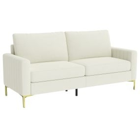Sofá de 3 plazas de 181 cm tapizado en terciopelo crema con patas de metal y estructura de madera