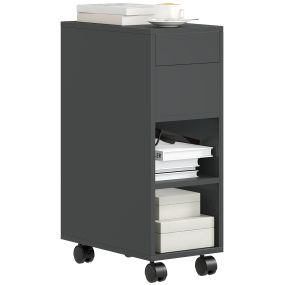Mesa auxiliar con encimera deslizante, ruedas, almacenamiento oculto y estante ajustable, negro