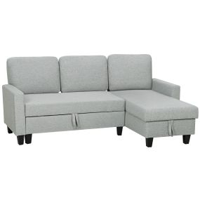 Sofá cama chaise longue de 3 plazas reversible con almacenaje, lino, gris