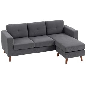 Sofá chaise longue reversible esquinero en L 3 plazas tapizado en pana gris oscuro 192x137x84 cm
