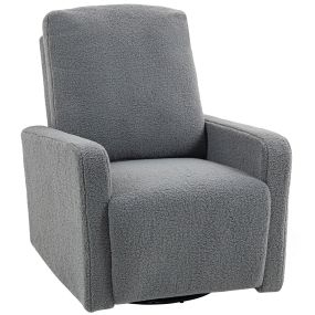 Sillón relax reclinable manual de borreguito gris con reposabrazos, reposapiés y balanceo 360°
