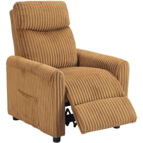 Sillón relax reclinable manual tapizado en pana marrón con reposapiés para salón dormitorio u oficina