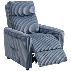 Sillón relax reclinable manual tapizado en pana azul oscuro para salón dormitorio u oficina
