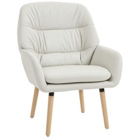Sillón moderno tapizado en cuero sintético crema 68x74x89 cm con patas de madera