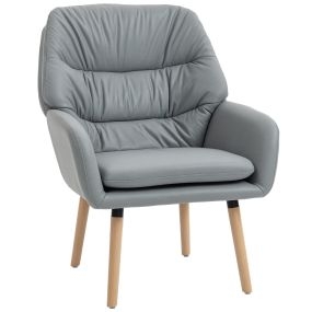 Sillón moderno tapizado en cuero sintético gris 68x74x89 cm con patas de madera