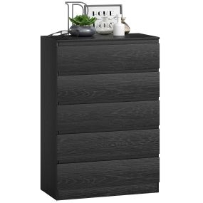 Cómoda de 5 cajones estilo moderno negro veteado 77x40x111,5 cm