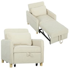 Sofá cama 1 plaza 3 en 1 tapizado en terciopelo ecológico beige 74x85,5x82 cm