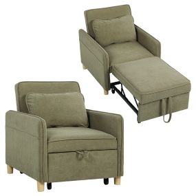 Sofá cama 1 plaza 3 en 1 tapizado en terciopelo ecológico verde 74x85,5x82 cm