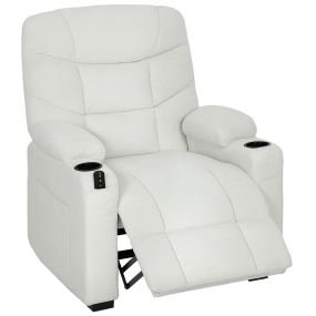 Sillón Relax Reclinable Eléctrico, Sillón Reclinable Silencioso con Función Memoria, Reposapiés, Mando a Distancia, Bolsillos Laterales, Portavasos y Puerto USB, para Dormitorio, Salón, Crema