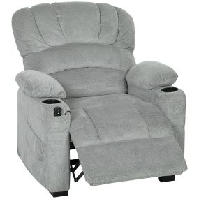 Sillón relax reclinable eléctrico de terciopelo gris con función memoria, mando y USB