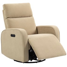 Sillón relax reclinable eléctrico de chenilla beige con doble motor, giratorio y balancín