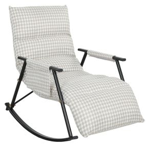Silla mecedora con respaldo y reposapiés ajustables, lino, gris y blanco, carga 120 kg