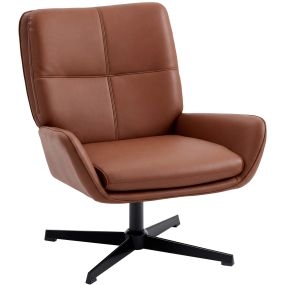 Sillón giratorio tapizado en PU marrón con asiento acolchado, reposabrazos y patas metálicas