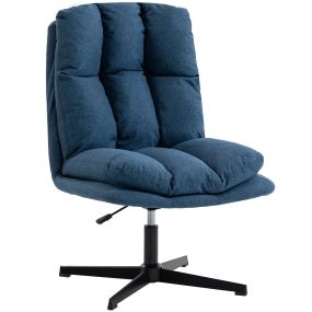Butaca giratoria 360° de lino azul oscuro con altura ajustable y base de metal