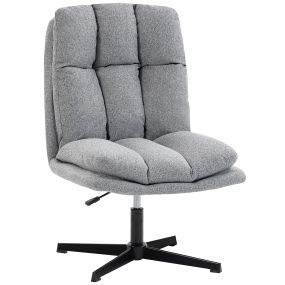 Butaca giratoria 360° tapizada en lino gris claro con altura ajustable y base de metal