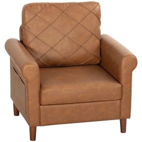 Sillón relax individual tapizado en PU marrón 82x71x84 cm para salón dormitorio y oficina