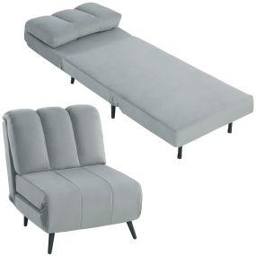 Sofá cama 1 plaza 3 en 1 tapizado en terciopelo gris 72x88x87 cm