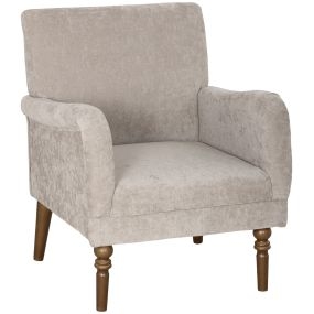 Sillón relax individual tapizado en lino gris con reposabrazos y patas de madera maciza