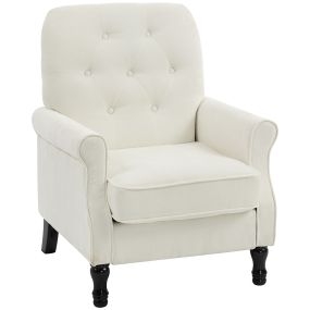 Sillón relax individual tapizado en lino crema con asiento acolchado y respaldo capitoné